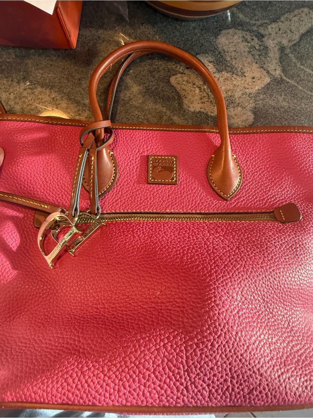Dooney & Bourke Hot Pink Pebbled Leather Satchel with Brown Trim